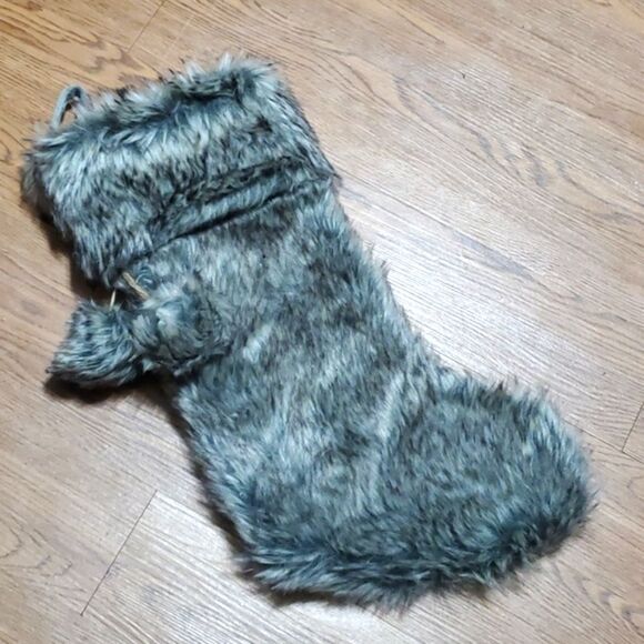 NWOT Smoky Gray Grey Plush Faux Fur Standard Rustic Christmas Stocking - Picture 1 of 4